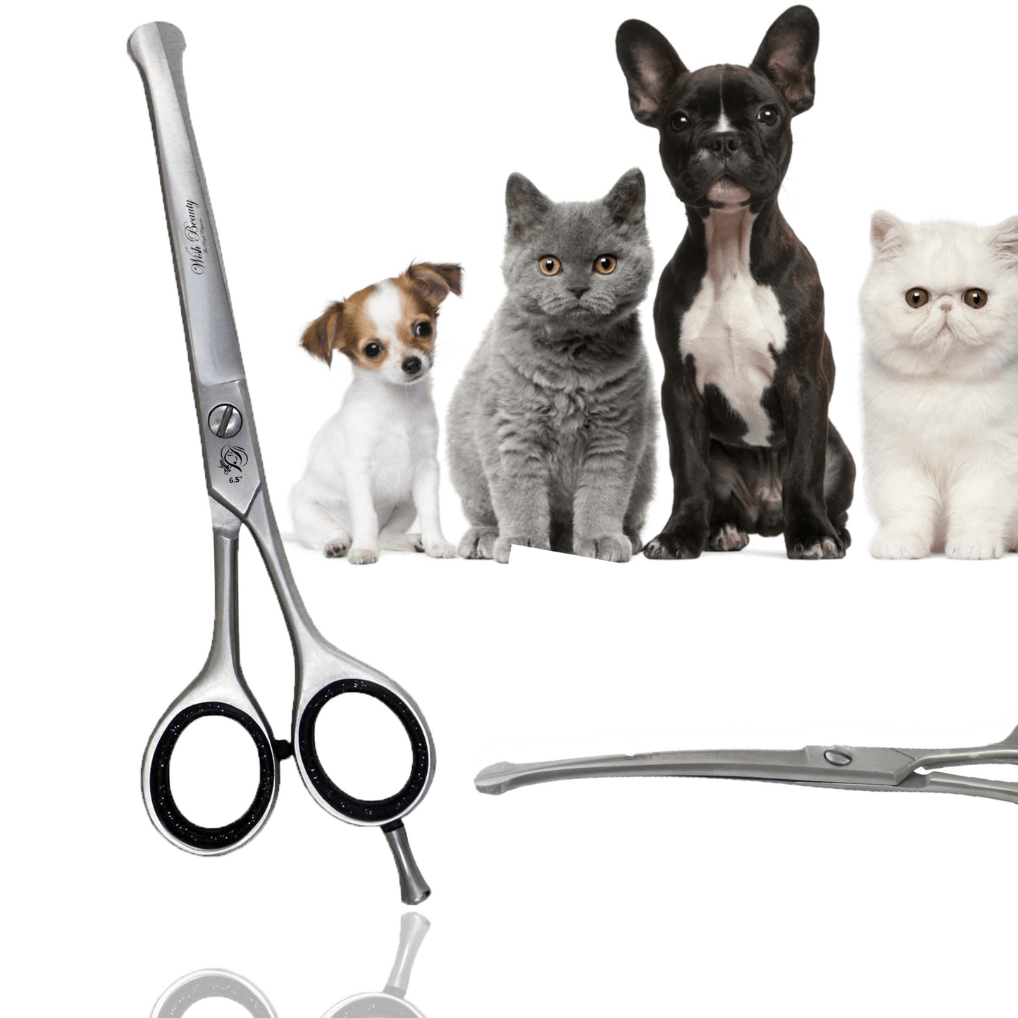 Professional Dog Grooming Shears | Pet Hair Cutting Scissors Set, with Rounded Safety Tips & Sharp Stainless-Steel Blades. for Body, Paw and Face Trimming - Wishbeautyscissors