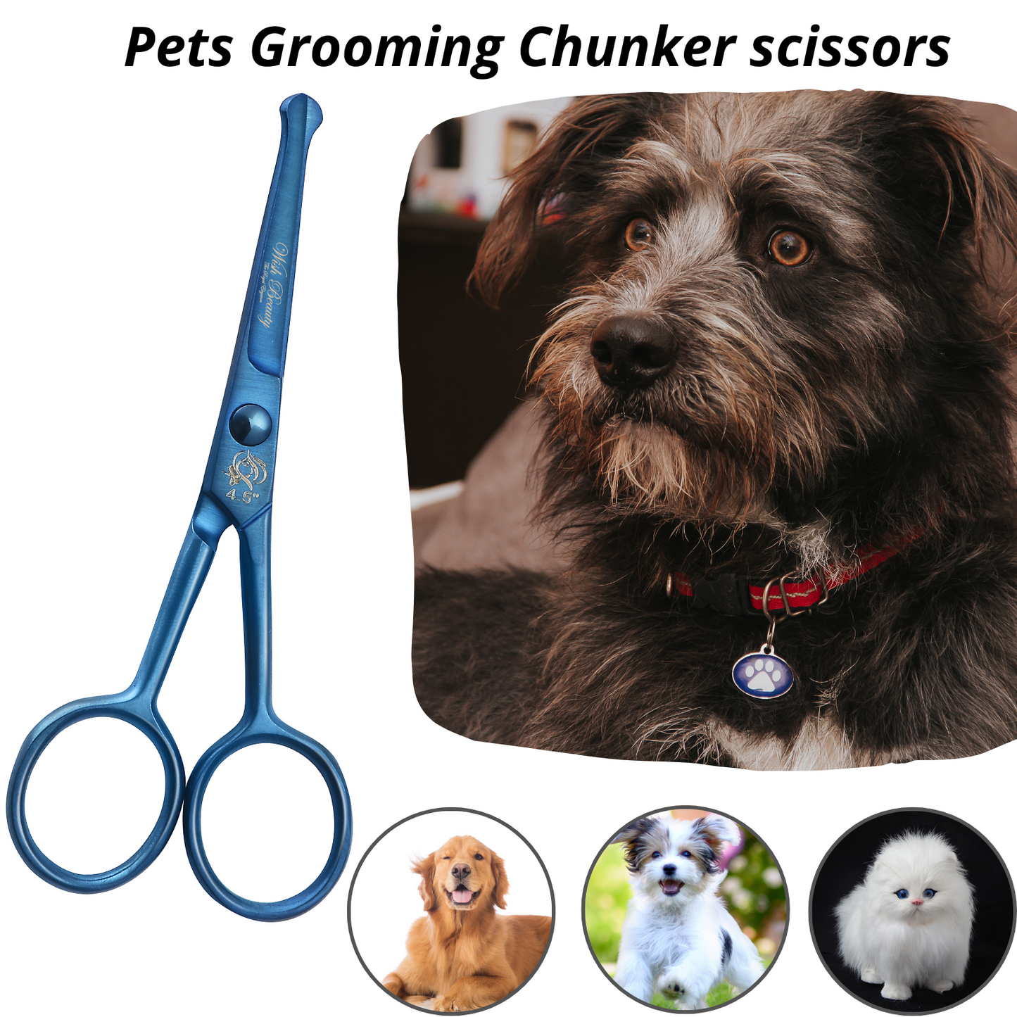 Professional Pet Grooming Scissors with Round Tip Stainless Steel Dog Eye Cutter for Dogs and Cats, Professional Grooming Tool, Size 4.5" - Wishbeautyscissors