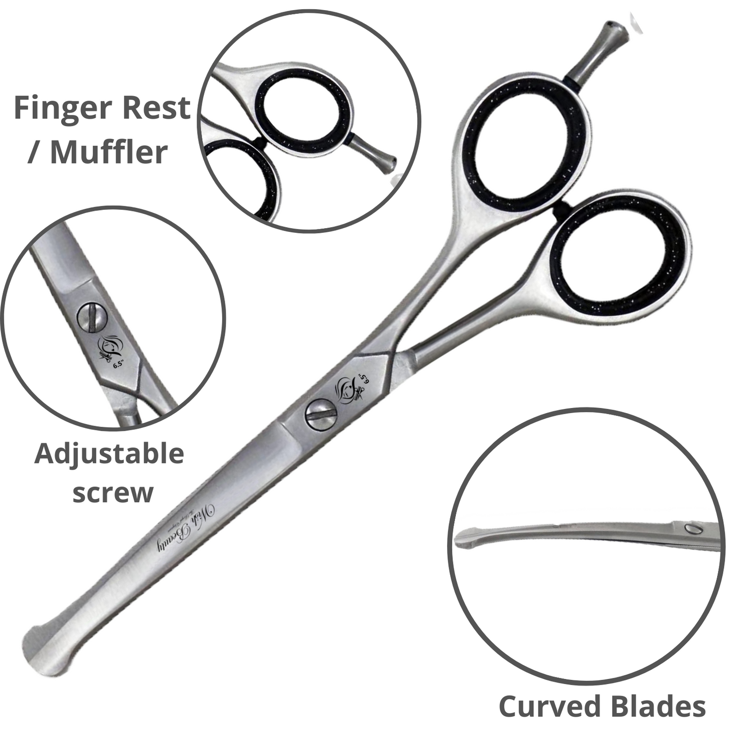 Professional Dog Grooming Shears | Pet Hair Cutting Scissors Set, with Rounded Safety Tips & Sharp Stainless-Steel Blades. for Body, Paw and Face Trimming - Wishbeautyscissors