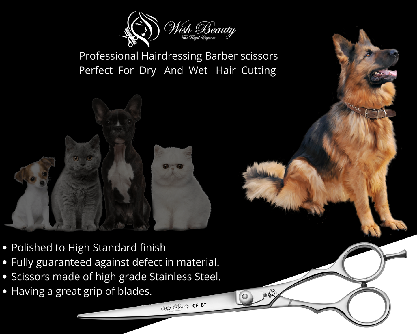 8 inch Pet Grooming Scissors Stainless Steel Cats and Dogs Hair Scissors Up and Down Curved Scissors Sharp Haircut Pet Tool Set - Wishbeautyscissors