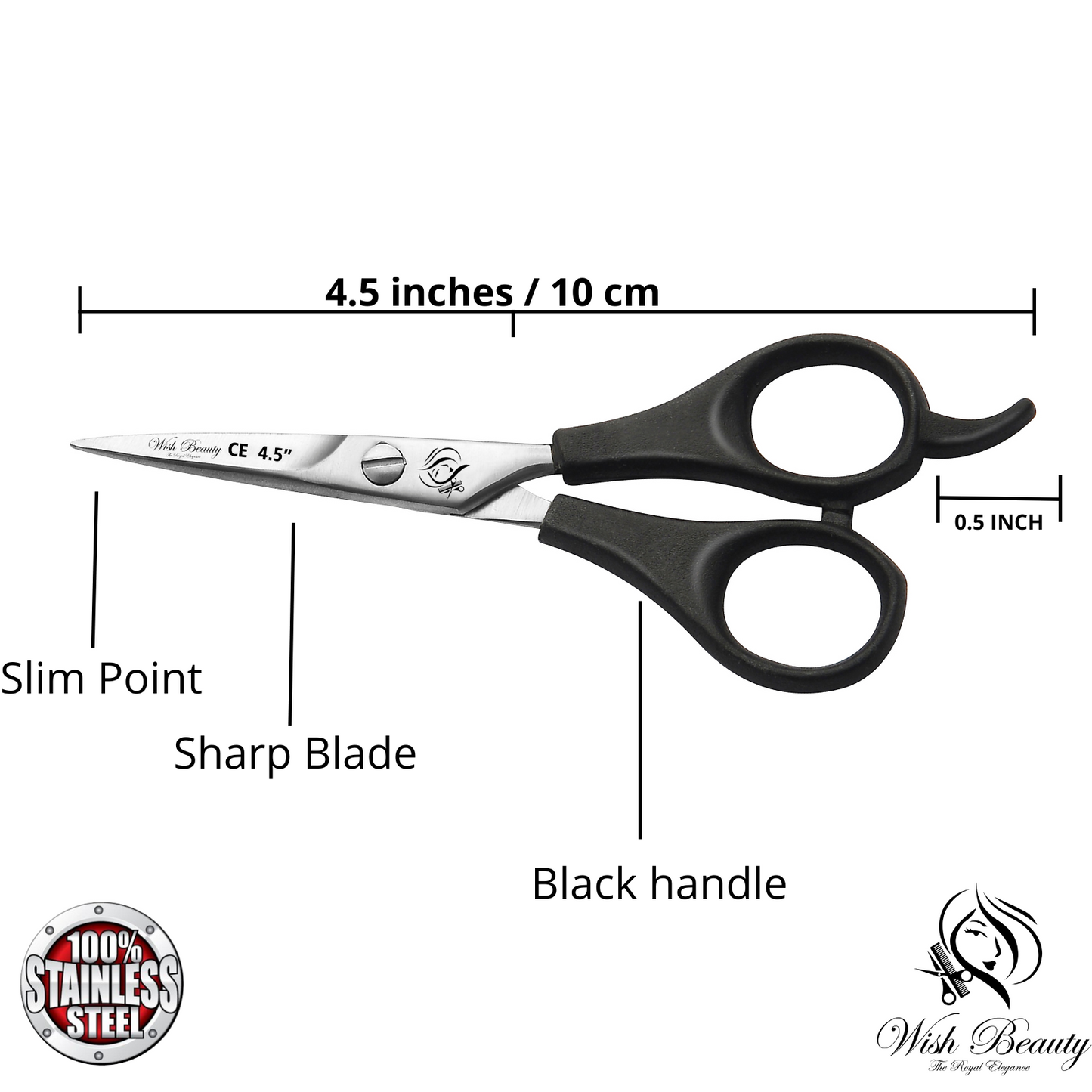 Black Handle Hairdressers Or Home Use 4.5" - Wishbeautyscissors