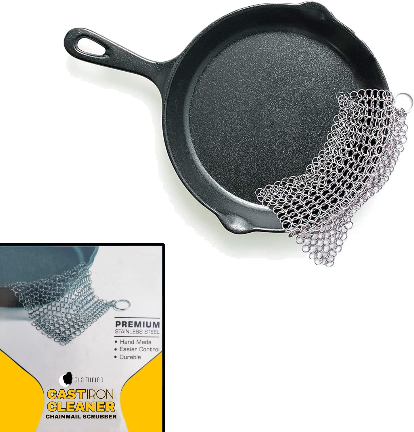 Glamified Cast Iron Cleaner – Professional-Grade Stainless Steel Scourer for Heavy-Duty Cleaning