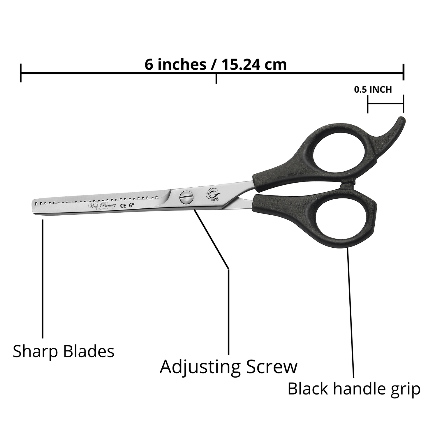 Black Handle Thinning Scissors 6" - Wishbeautyscissors