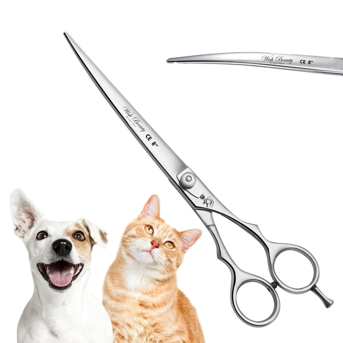 8 inch Pet Grooming Scissors Stainless Steel Cats and Dogs Hair Scissors Up and Down Curved Scissors Sharp Haircut Pet Tool Set - Wishbeautyscissors