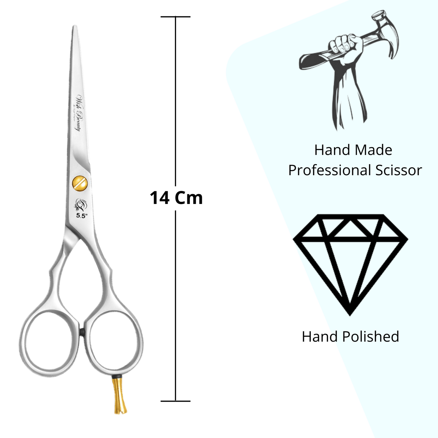 Professional Hair Cutting 5.5" Barber Scissors, Stainless Steel, with Finger rest - Wishbeautyscissors