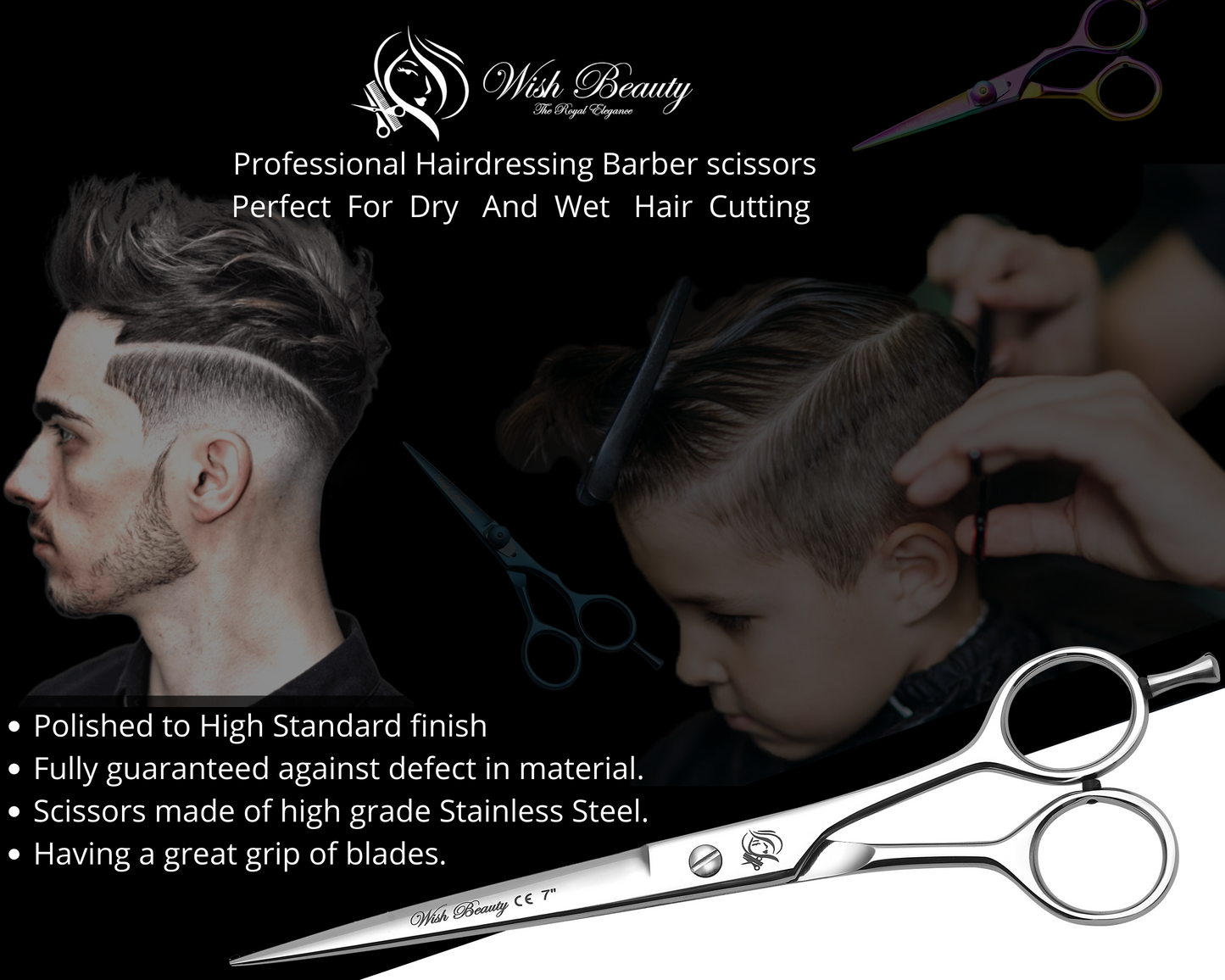 7" Barber Hair Cutting Scissors with Razor Edge - Professional Hairdressing Shears for Salon Precision, Includes Finger Inserts