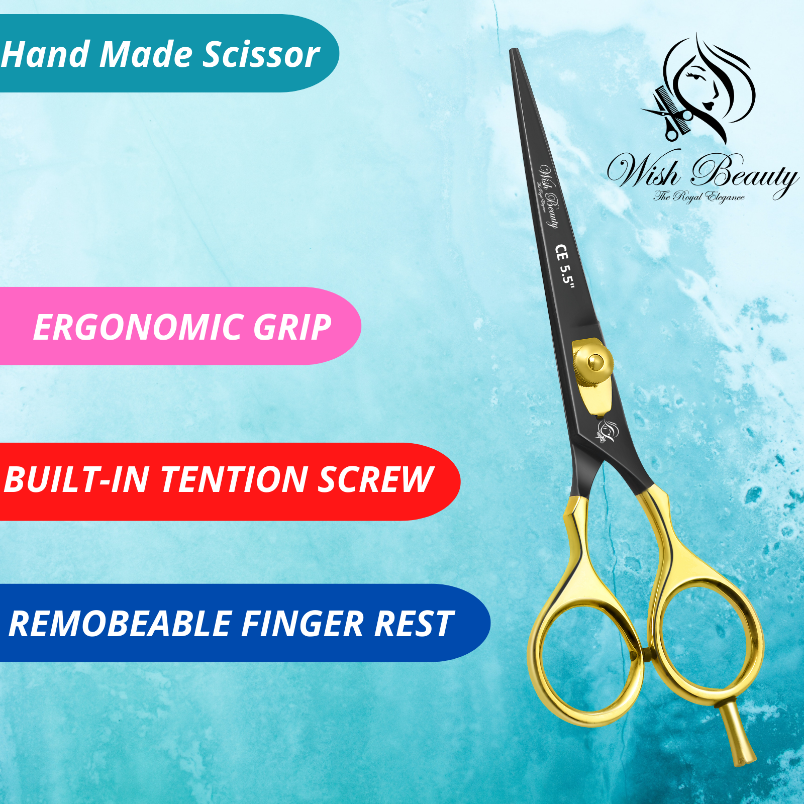 Black And Gold Superior Hairdressers Scissors 5.5" - Wishbeautyscissors