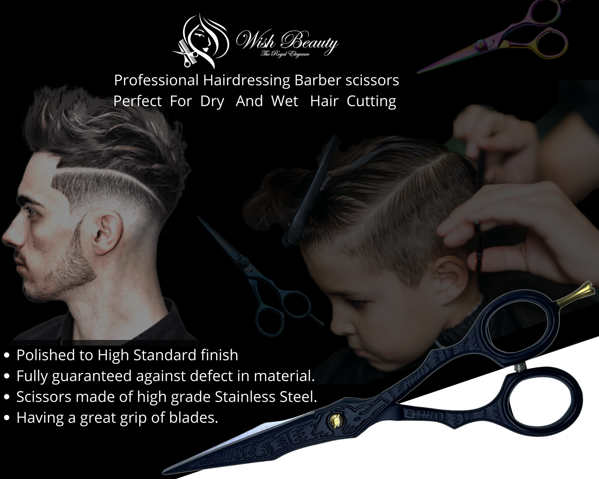 Professional Hair Cutting 5.5" Barber Scissors, Stainless Steel, with Finger rest - Wishbeautyscissors