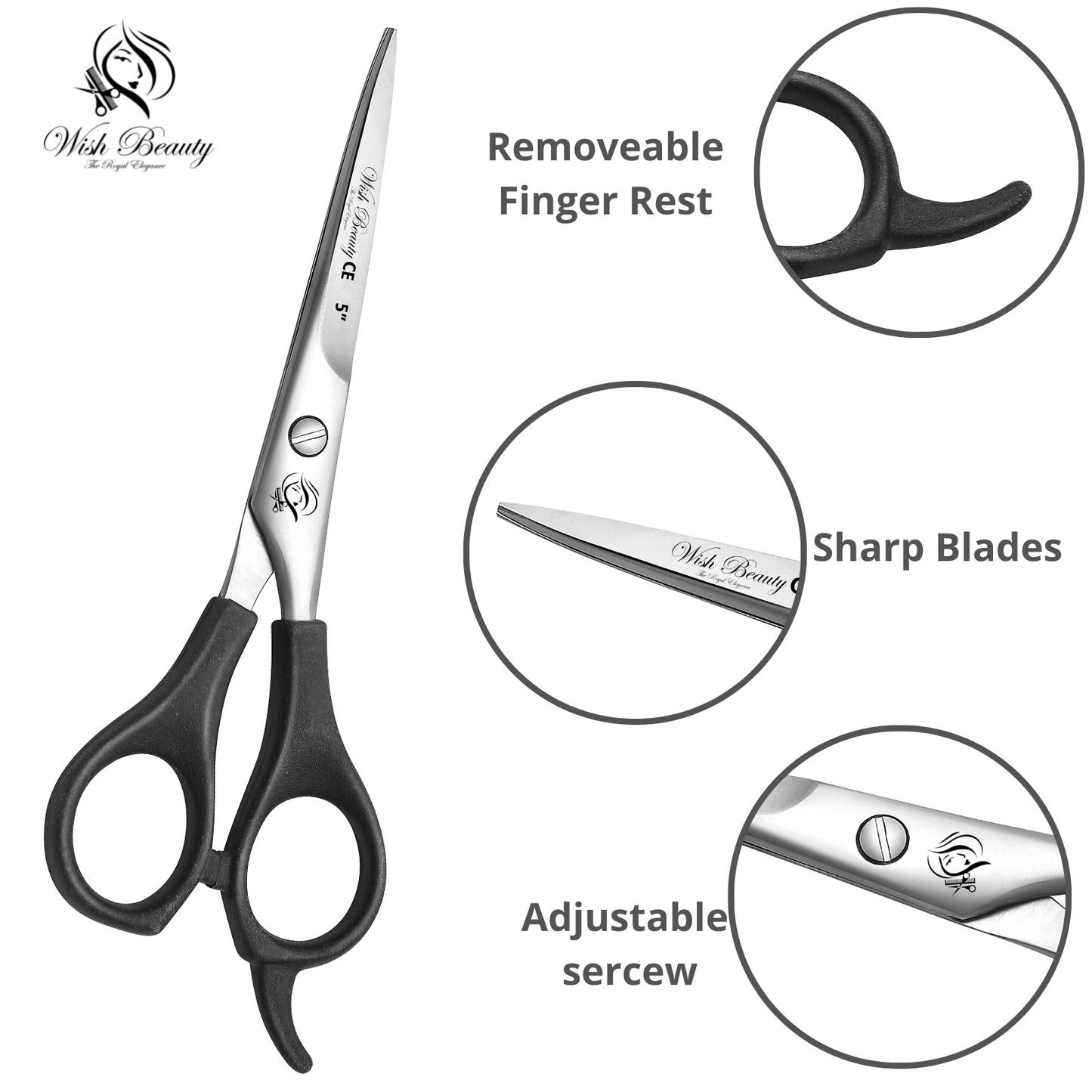 Black Handle Hairdressers  Or Home Use 5" - Wishbeautyscissors