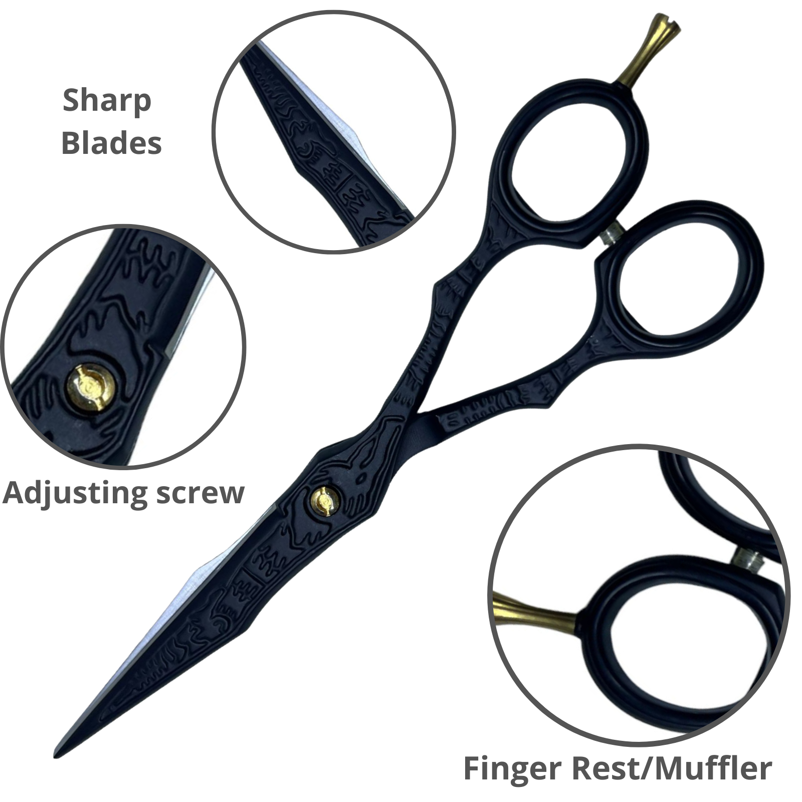 Professional Hair Cutting 5.5" Barber Scissors, Stainless Steel, with Finger rest - Wishbeautyscissors