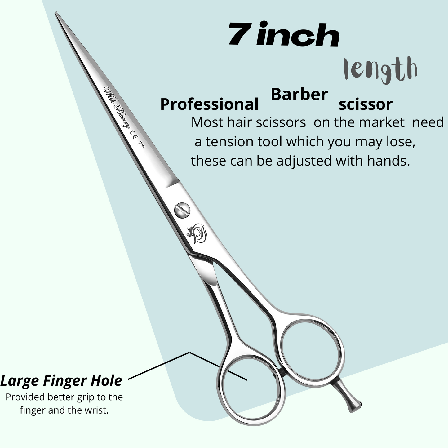 7" Barber Hair Cutting Scissors with Razor Edge - Professional Hairdressing Shears for Salon Precision, Includes Finger Inserts