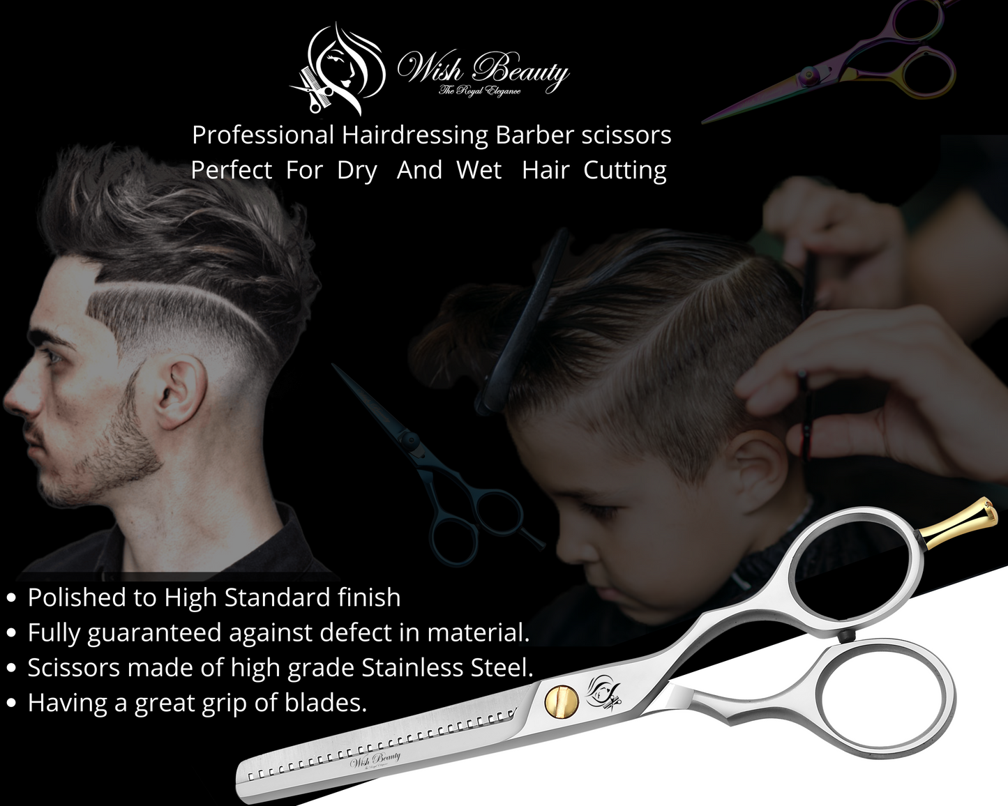 Professional Home Haircutting Barber/Salon Thinning Shears 5.5 inch scissors Kit with Comb and Case for Men/Women - Wishbeautyscissors