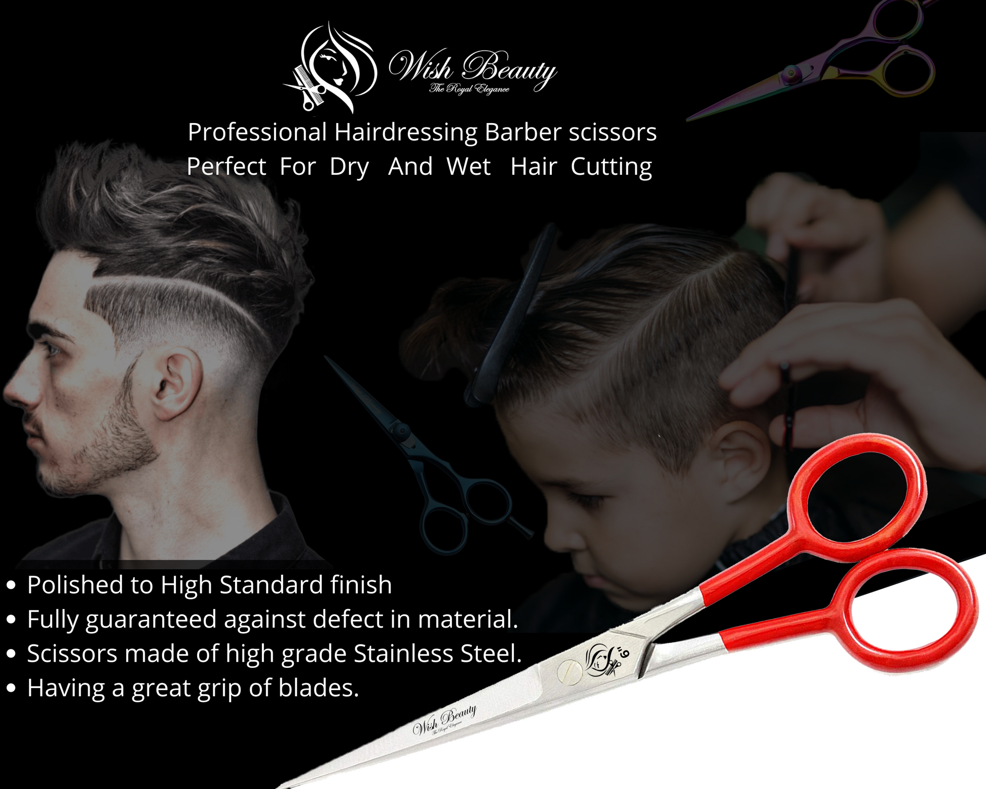 Hairdressing Scissors for Hair Cutting - Stainless Steel 6.5 inch Hair Scissors with Sharp Edge Hair Cutting Scissors - Home, Men, Women - Wishbeautyscissors