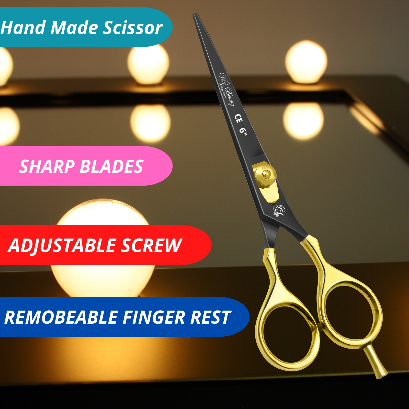 Black And Gold Superior Hairdressers Scissors 6" - Wishbeautyscissors