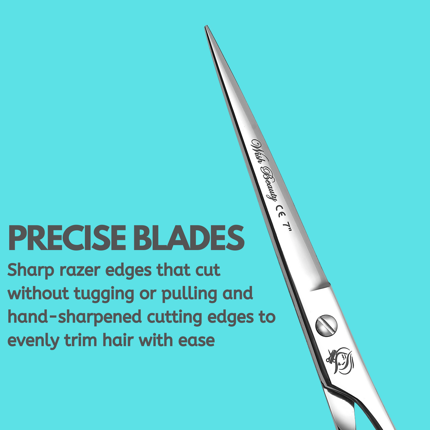 Barber Hair Cutting Scissors/Shears - 7'' Hairdressing Scissor Salon Razor Edge Straight Blade Shears with Finger Inserts - Wishbeautyscissors