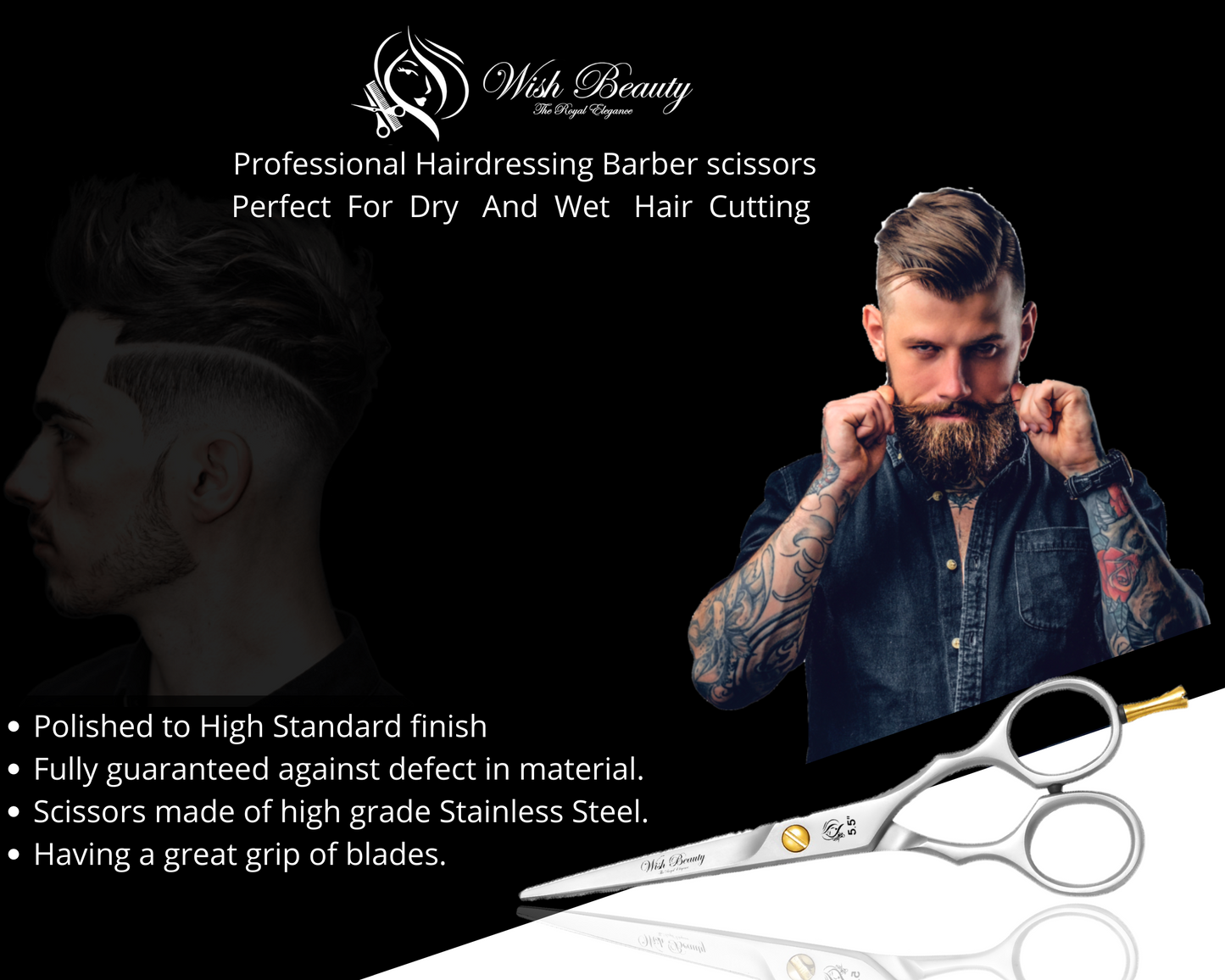 Professional Hair Cutting 5.5" Barber Scissors, Stainless Steel, with Finger rest - Wishbeautyscissors