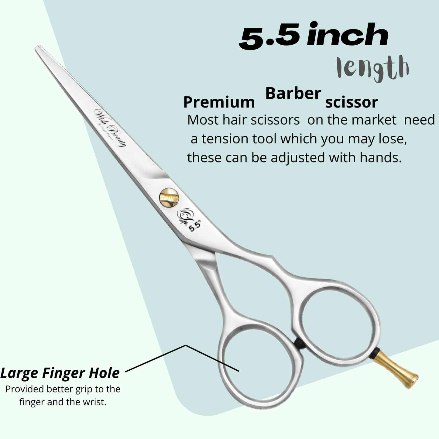 Professional Hair Cutting 5.5" Barber Scissors, Stainless Steel, with Finger rest - Wishbeautyscissors