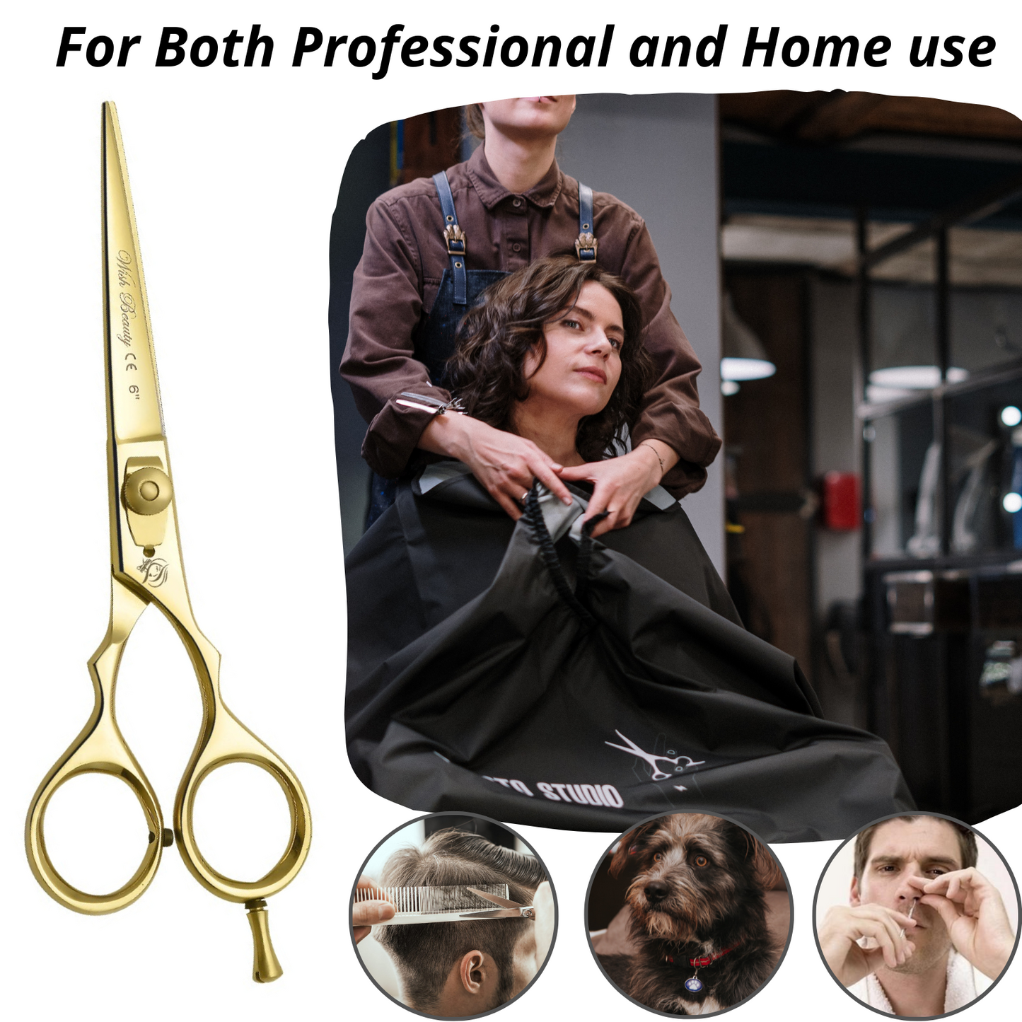 Golden Hairdressers Scissors 6" – Professional Barber Salon Hair Cutting Shears | Sharp Stainless Steel Titanium Scissors