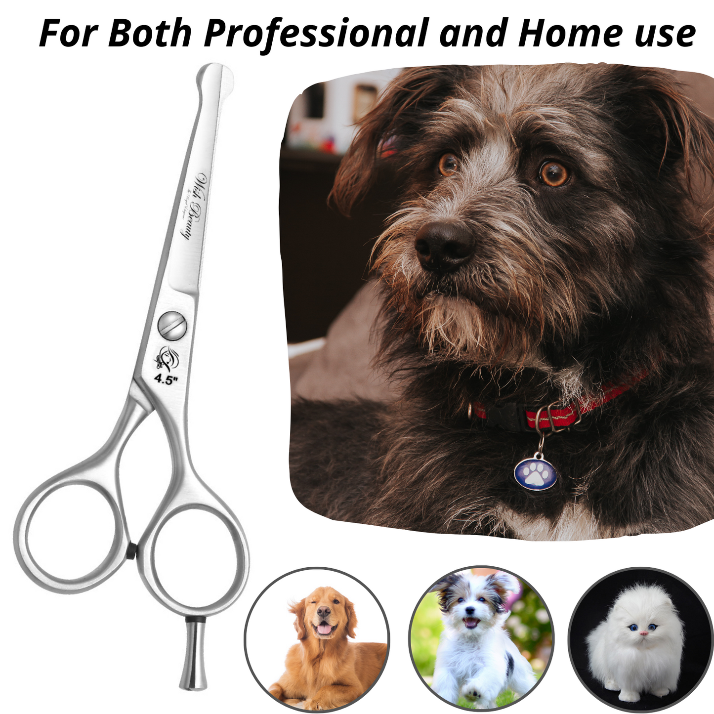 4.5" Pet Grooming Scissors Stainless Steel Cats and Dogs Hair Seam Scissors Up and Down Curved Scissors Sharp Haircut Pet Tool Set - Wishbeautyscissors