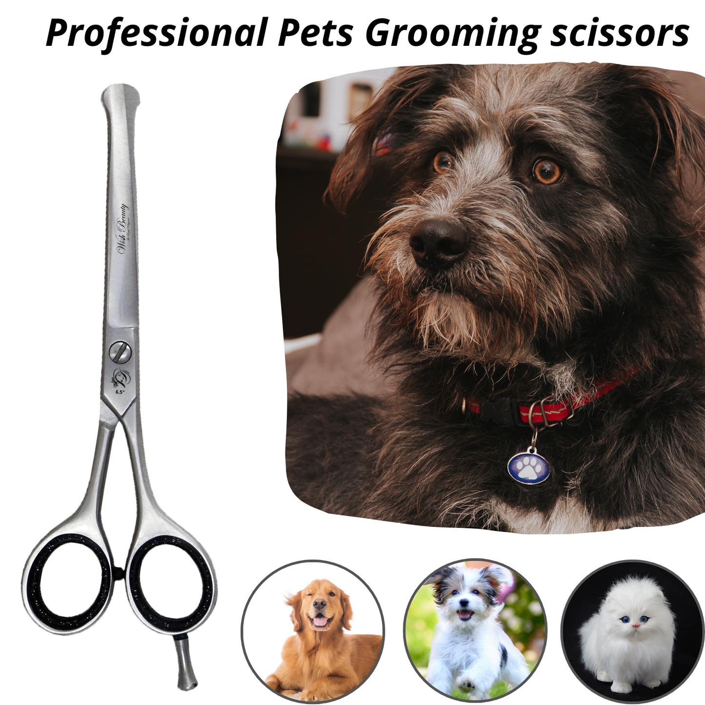 Professional Dog Grooming Shears | Pet Hair Cutting Scissors Set, with Rounded Safety Tips & Sharp  Stainless-Steel Blades. for Body, Paw and Face Trimming - Wishbeautyscissors