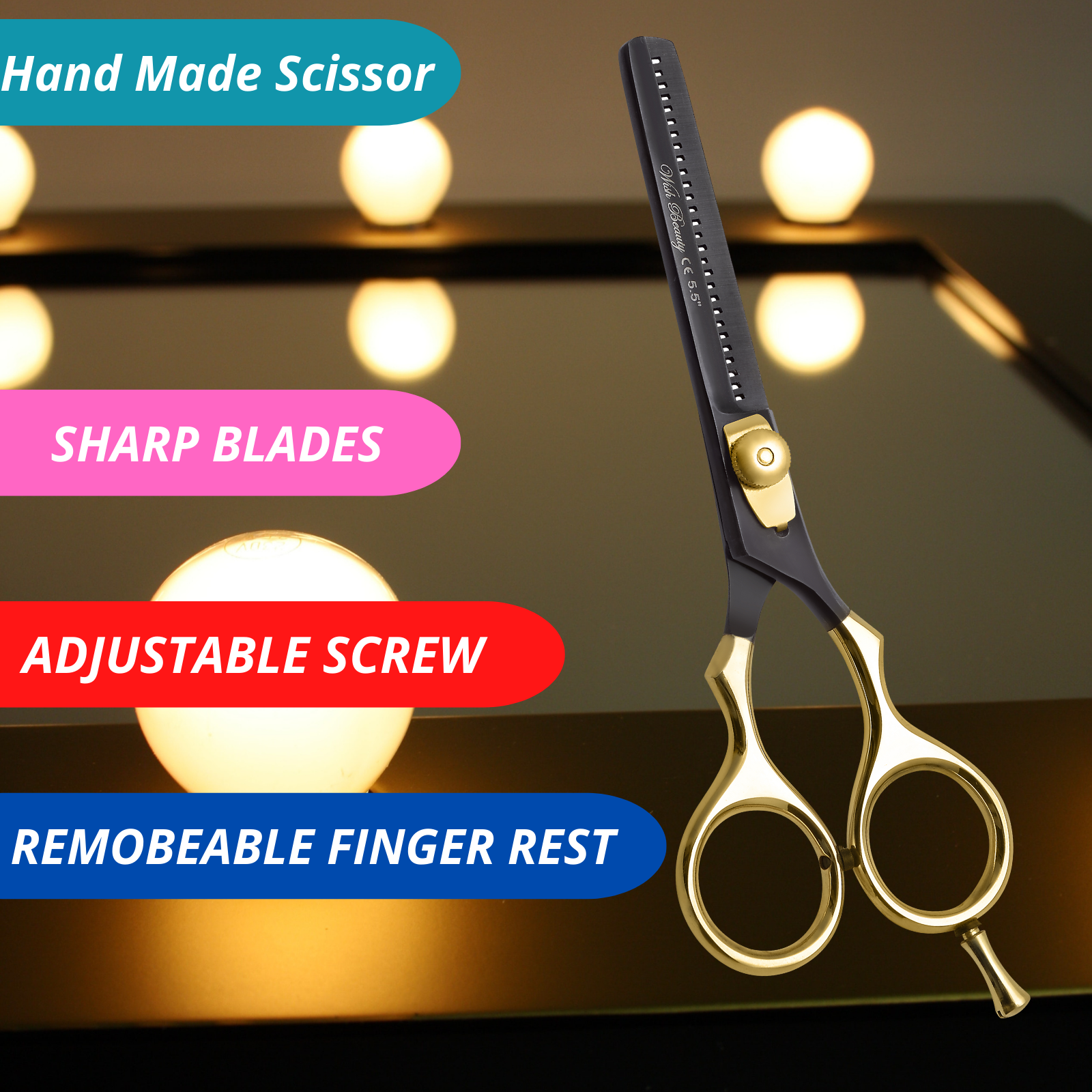 Black And Gold Hairdressers Thinning Scissors 5.5" - Wishbeautyscissors