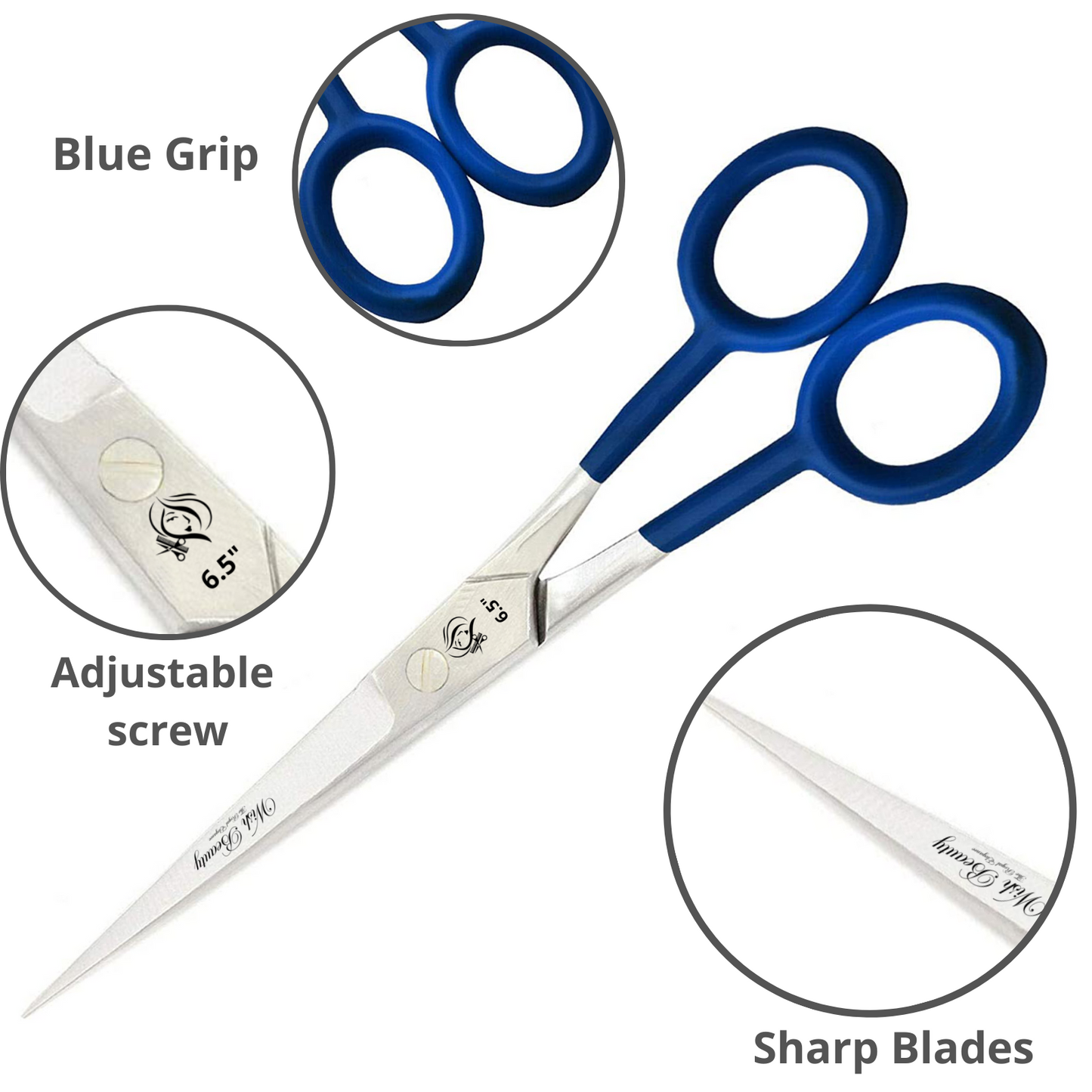 Blue handle barber shears 7" - Wishbeautyscissors