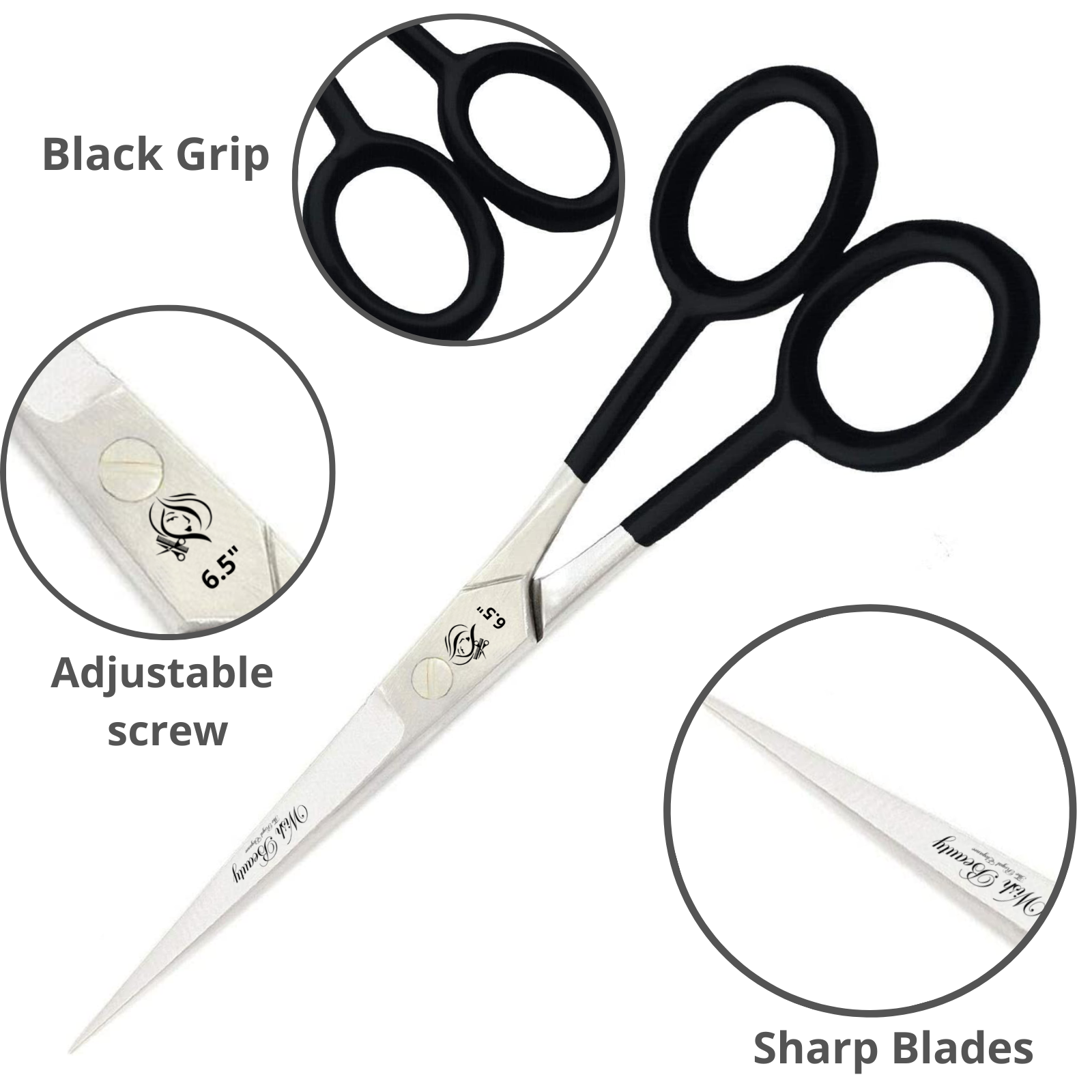 Hairdressing Scissors for Hair Cutting - Stainless Steel 6.5 inch Hair Scissors with Sharp Edge Hair Cutting Scissors - Home, Men, Women - Wishbeautyscissors