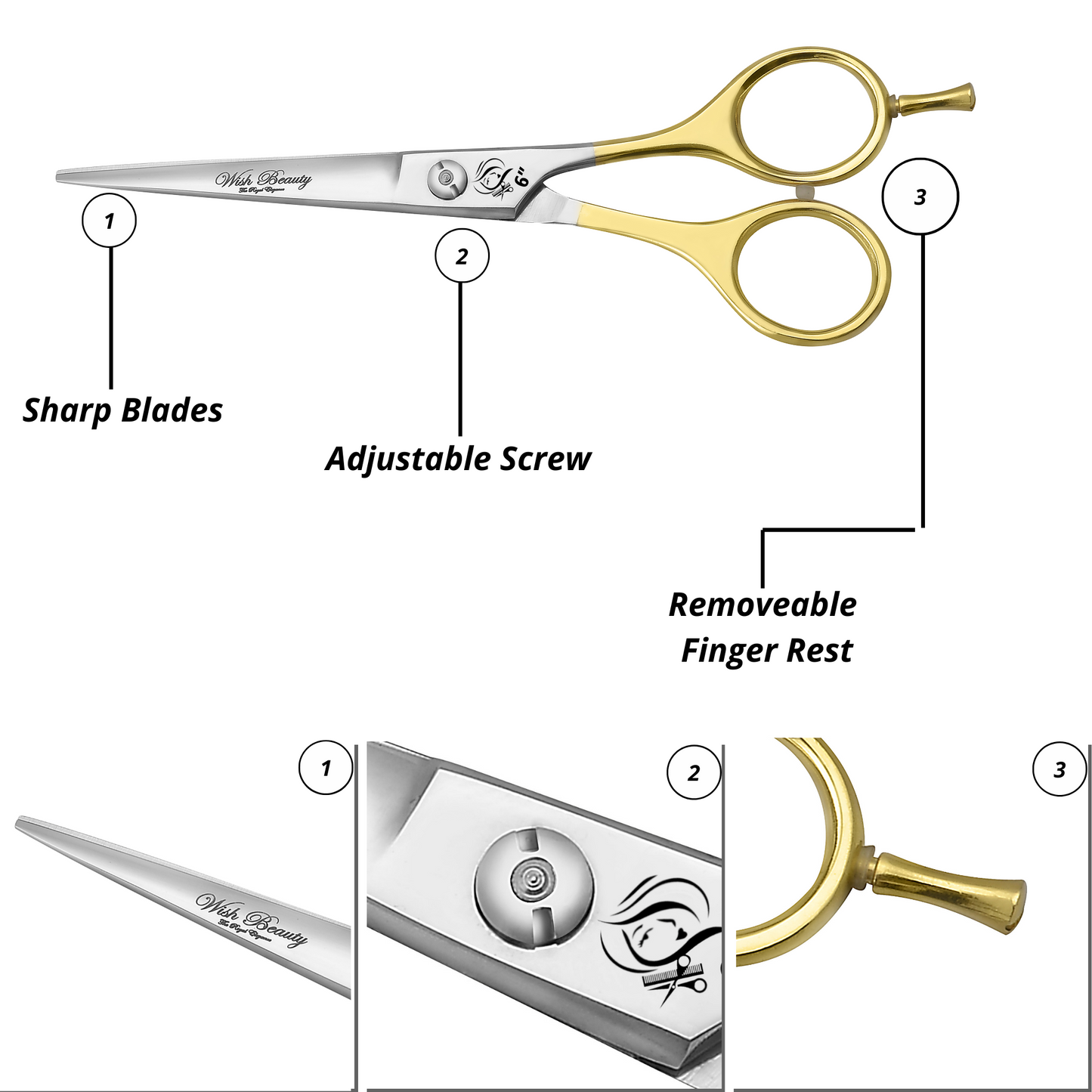 Professional Hair Cutting 6" Barber Scissors, Stainless Steel, with Finger rest - Wishbeautyscissors