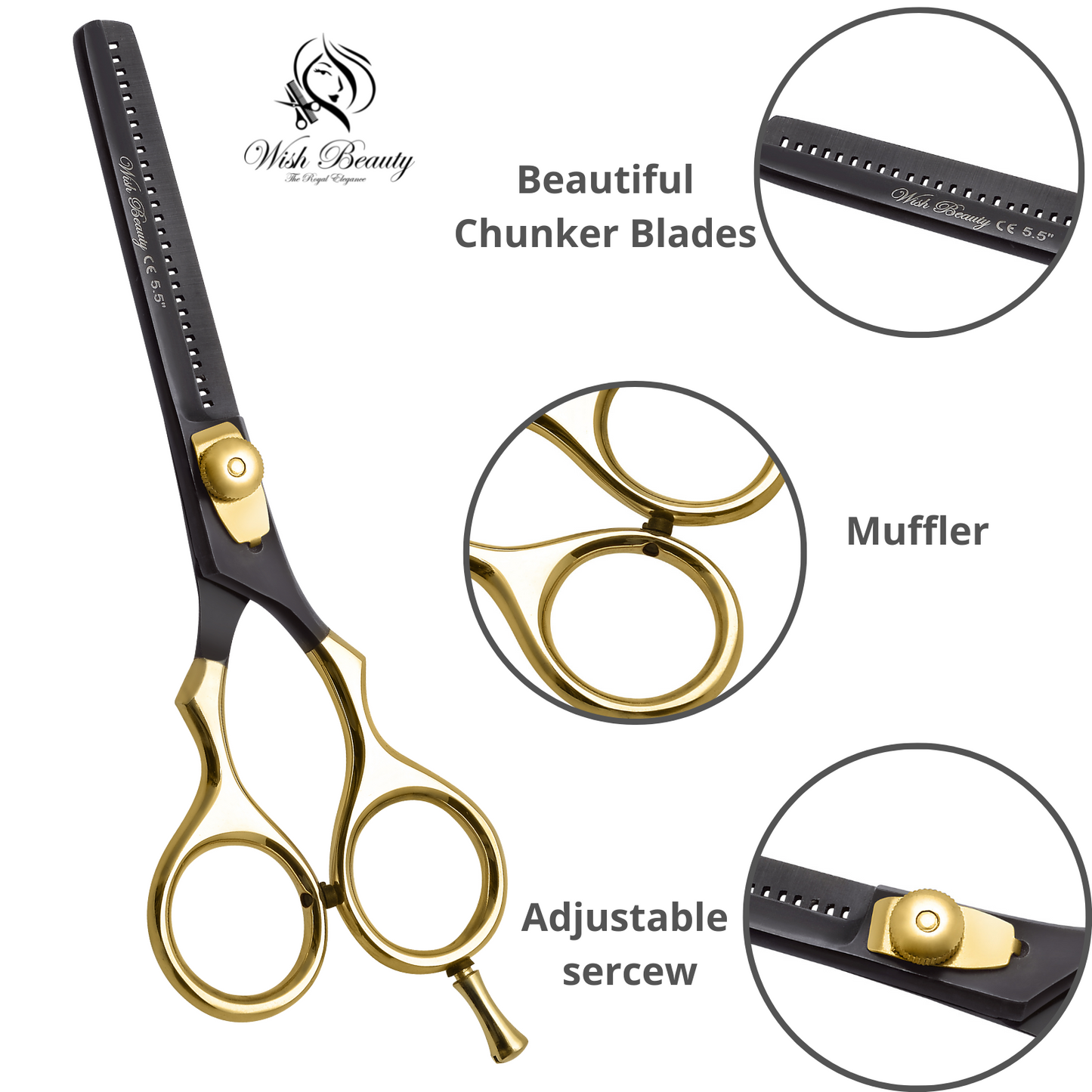 Black And Gold Hairdressers Thinning Scissors 5.5" - Wishbeautyscissors