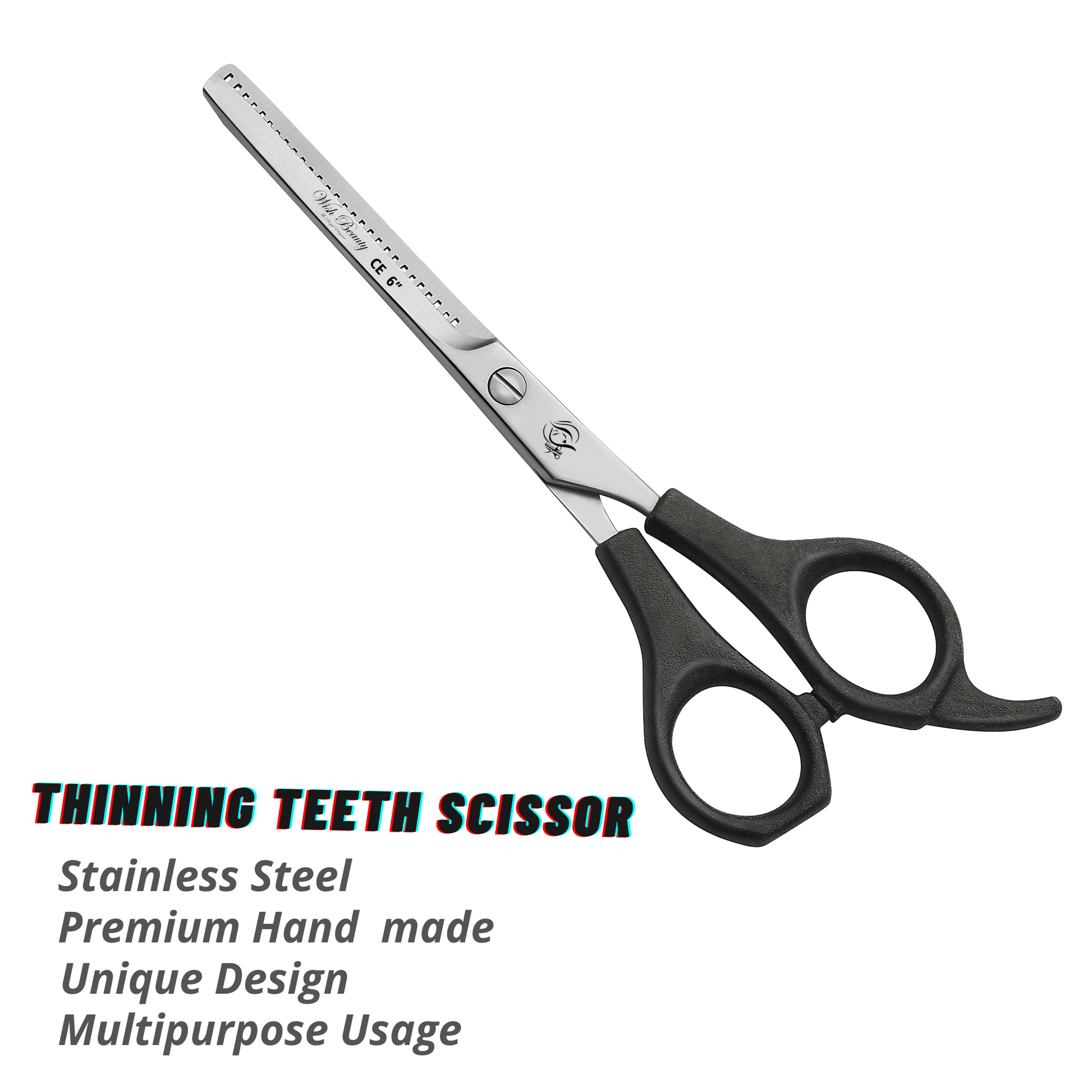 Black Handle Thinning Scissors 6" - Wishbeautyscissors