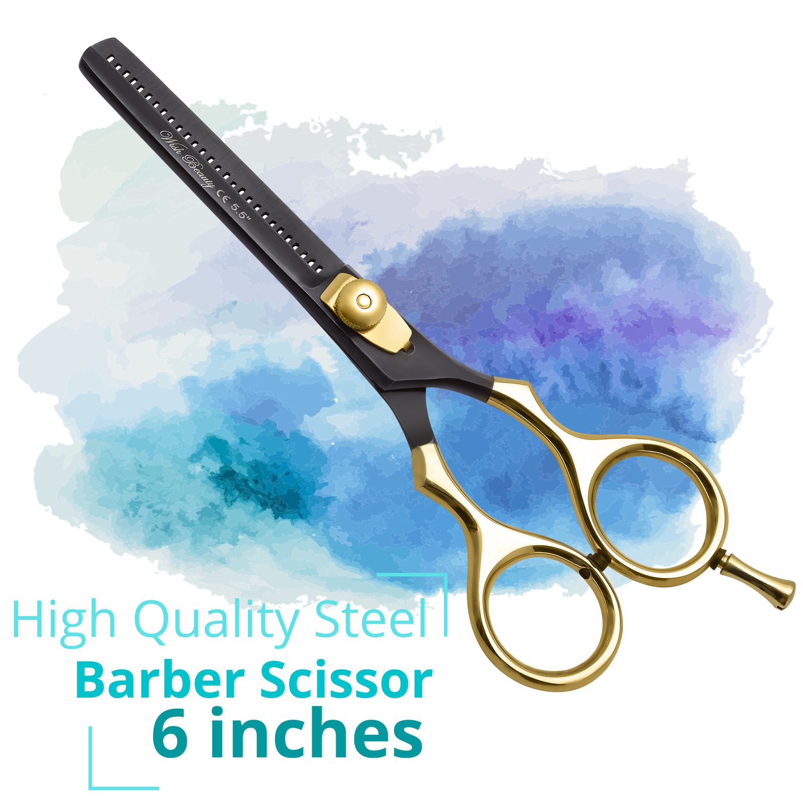 Black And Gold Hairdressers Thinning Scissors 5.5" - Wishbeautyscissors