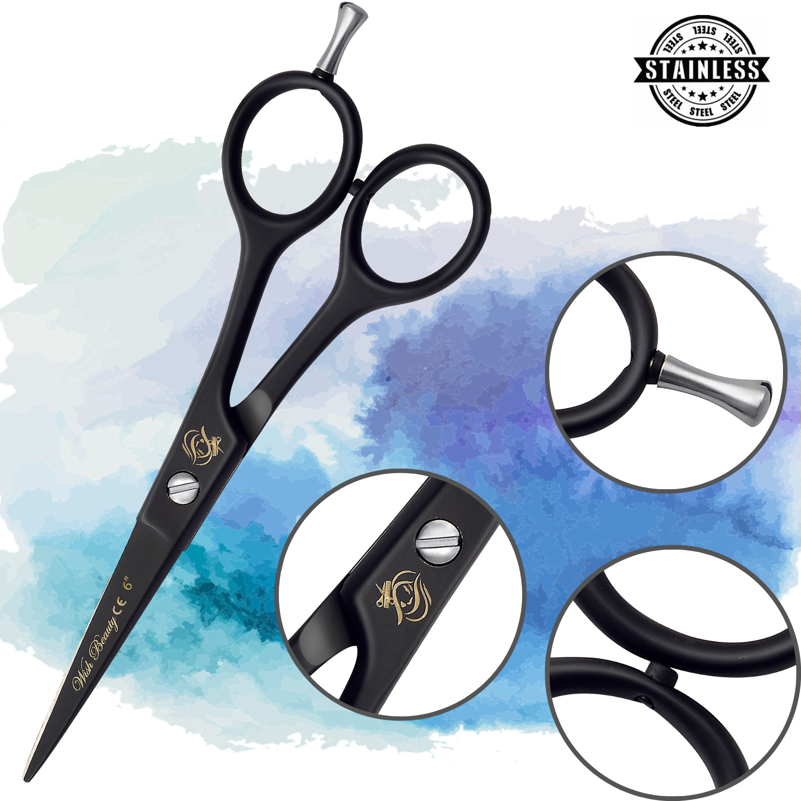 Black Hairdressers scissors 6" - Wishbeautyscissors