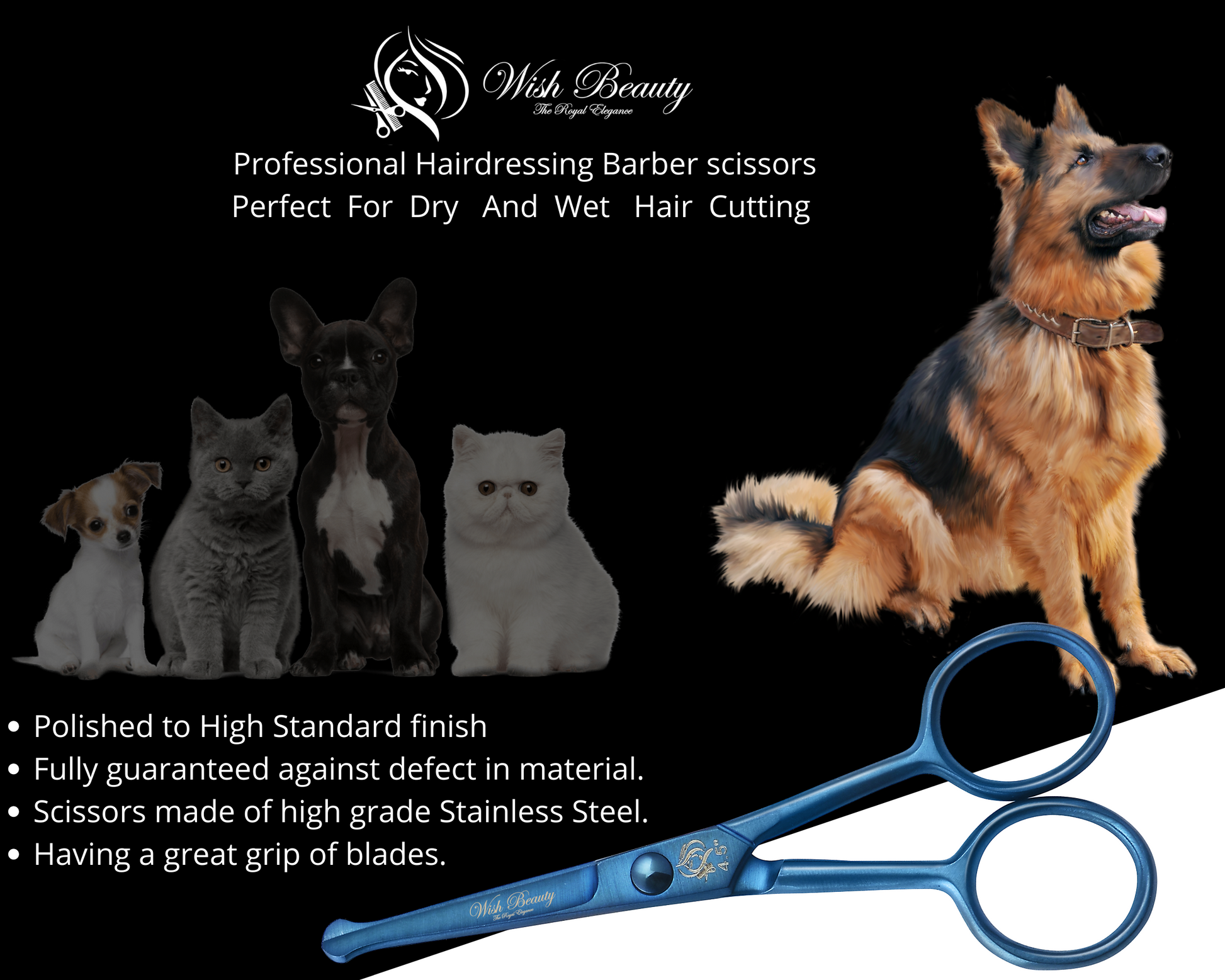 Professional Pet Grooming Scissors with Round Tip Stainless Steel Dog Eye Cutter for Dogs and Cats, Professional Grooming Tool, Size 4.5" - Wishbeautyscissors