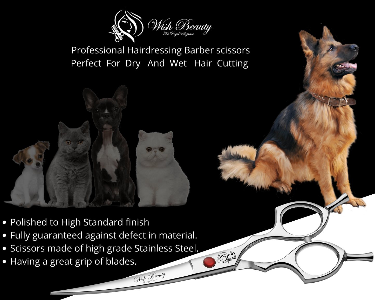 Premium 6.5 Inch Pet Grooming Scissors – Curved Shears for Dogs & Cats