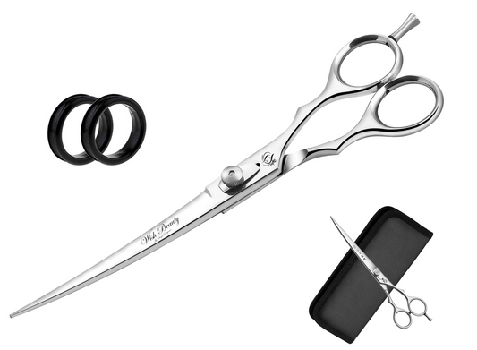 Professional 7.0 Inches Dog Grooming Scissors Kit Cutting Curved Scissors - Wishbeautyscissors