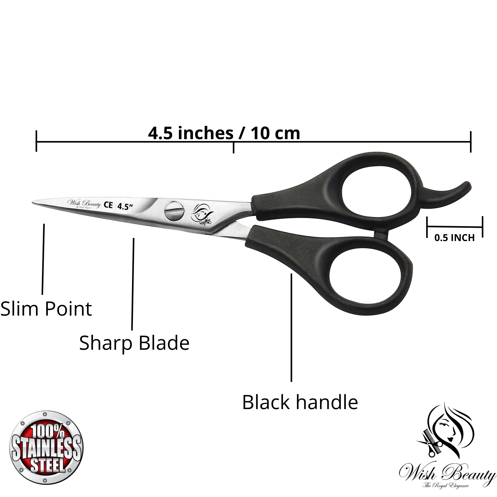 Black Handle Hairdressers  Or Home Use 4.5" - Wishbeautyscissors